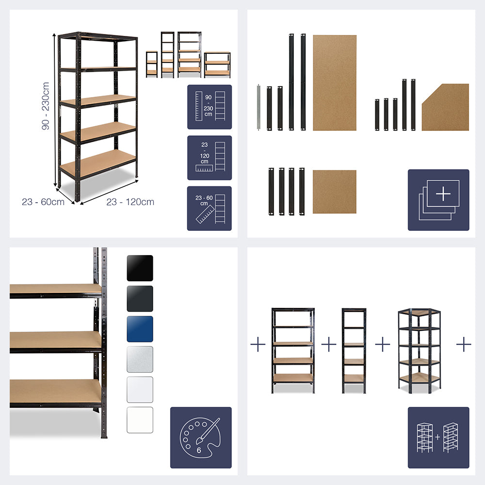 shelfplaza HOME Schwerlastregal 115x80x50 cm anthrazit mit 3 Böden