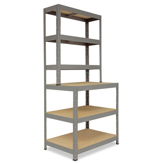 shelfplaza PRO Werkbank Regal 190x80x60 cm mit 6 Böden grau