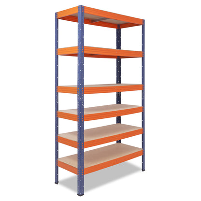 shelfplaza PRO Schwerlastregal 200x90x45 cm blau-orange mit 6 Böden