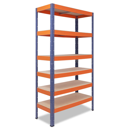 shelfplaza PRO Schwerlastregal 180x70x40 cm blau-orange mit 6 Böden