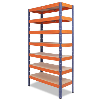 shelfplaza PRO Schwerlastregal 230x100x45 cm blau-orange mit 7 Böden