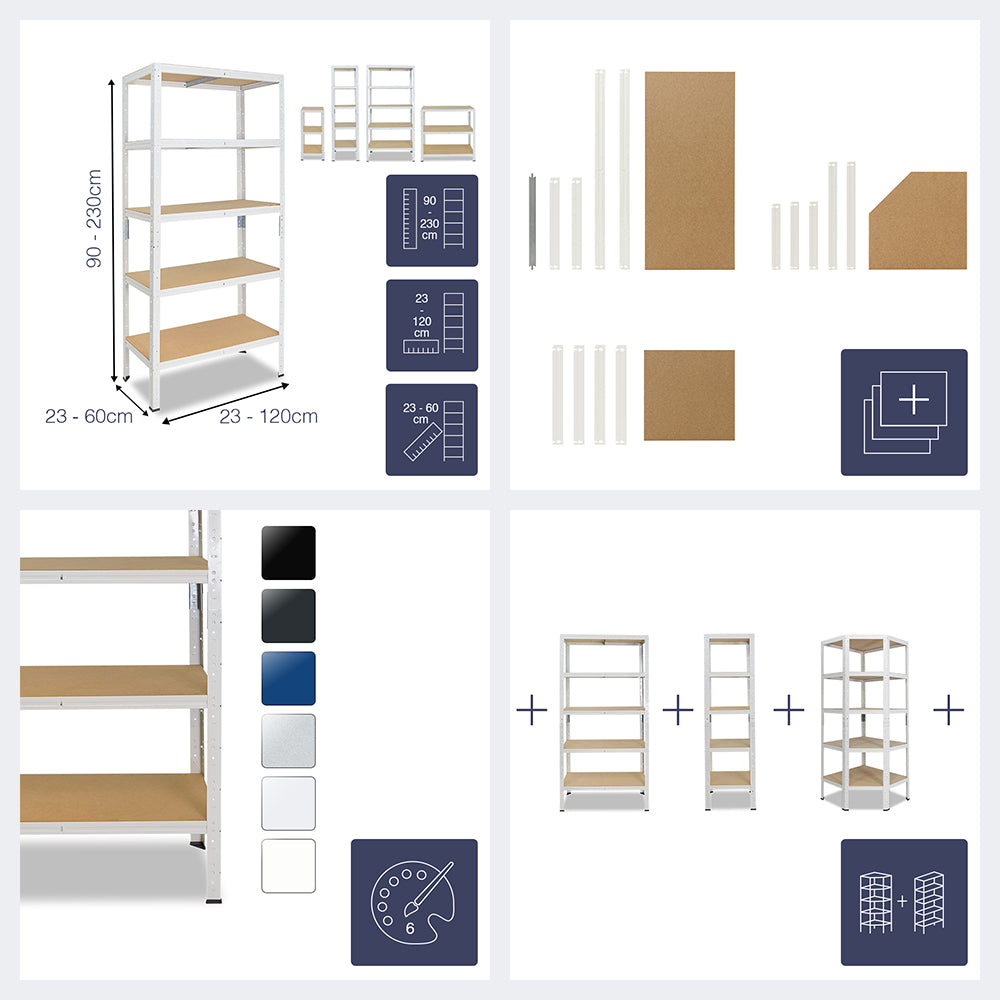 shelfplaza HOME Schwerlastregal 180x110x23 cm weiß mit 4 Böden