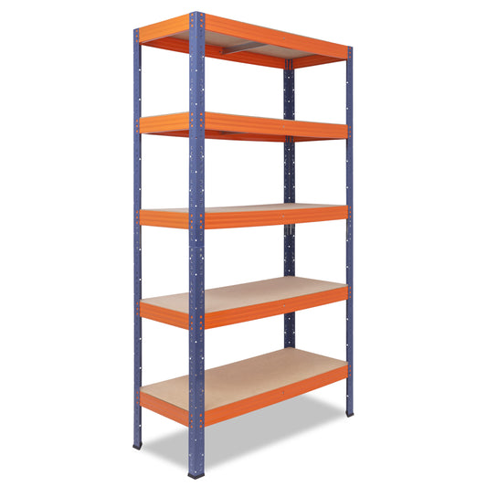 shelfplaza PRO Schwerlastregal 200x90x45 cm blau-orange mit 5 Böden