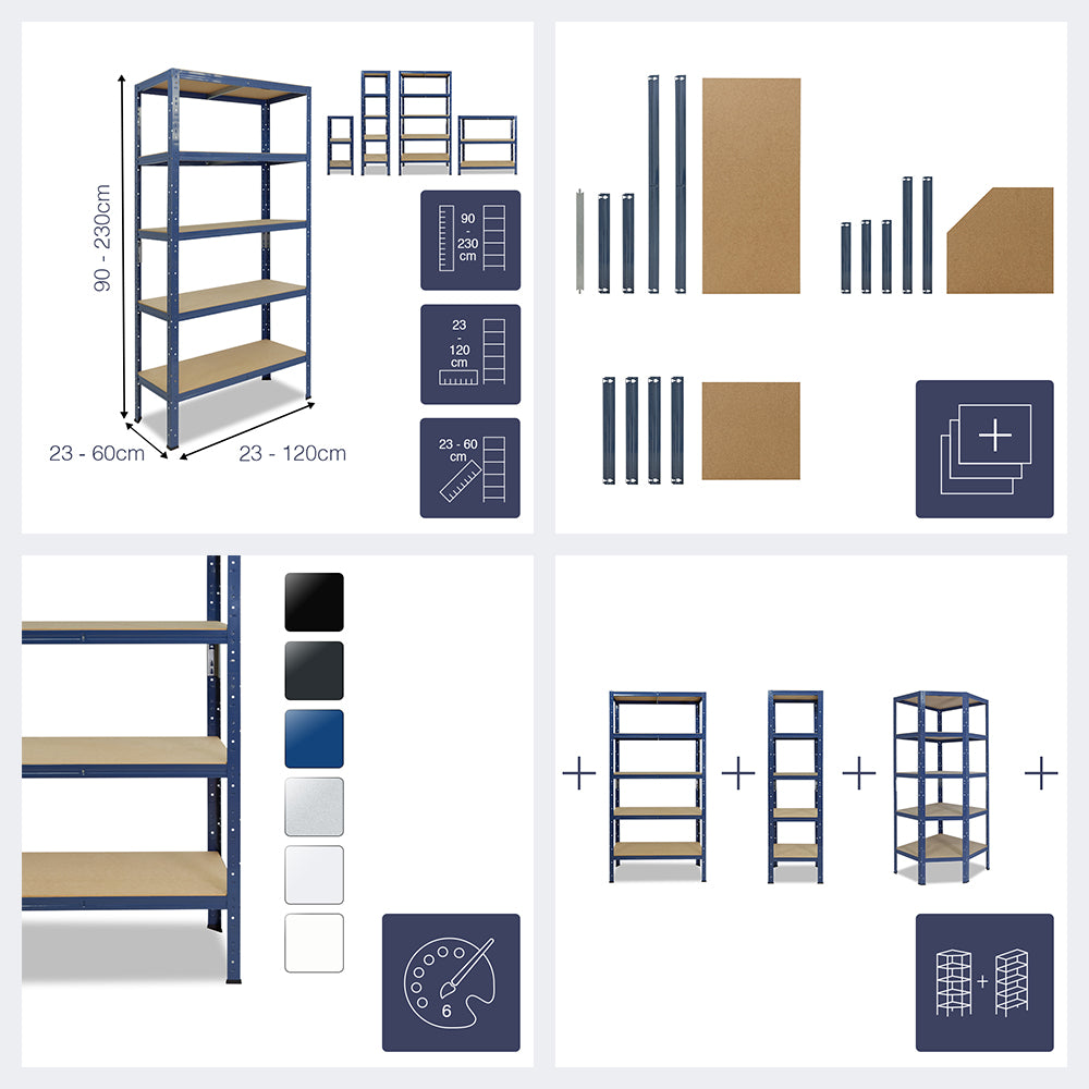 viele verschiedene Maße  und Farben erhältlich. zusätzliche Bodensets erhältlich. Regale sind mit weiteren shelfplaza Regalen gleicher Tiefe kombinierbar