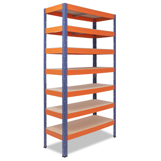 shelfplaza PRO Schwerlastregal 230x100x45 cm blau-orange mit 7 Böden